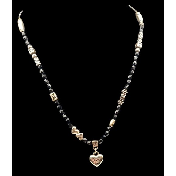 Brighton Dream Heart Silver Plated Black Faceted Beaded Love Adjustable Necklace - Picture 2 of 8